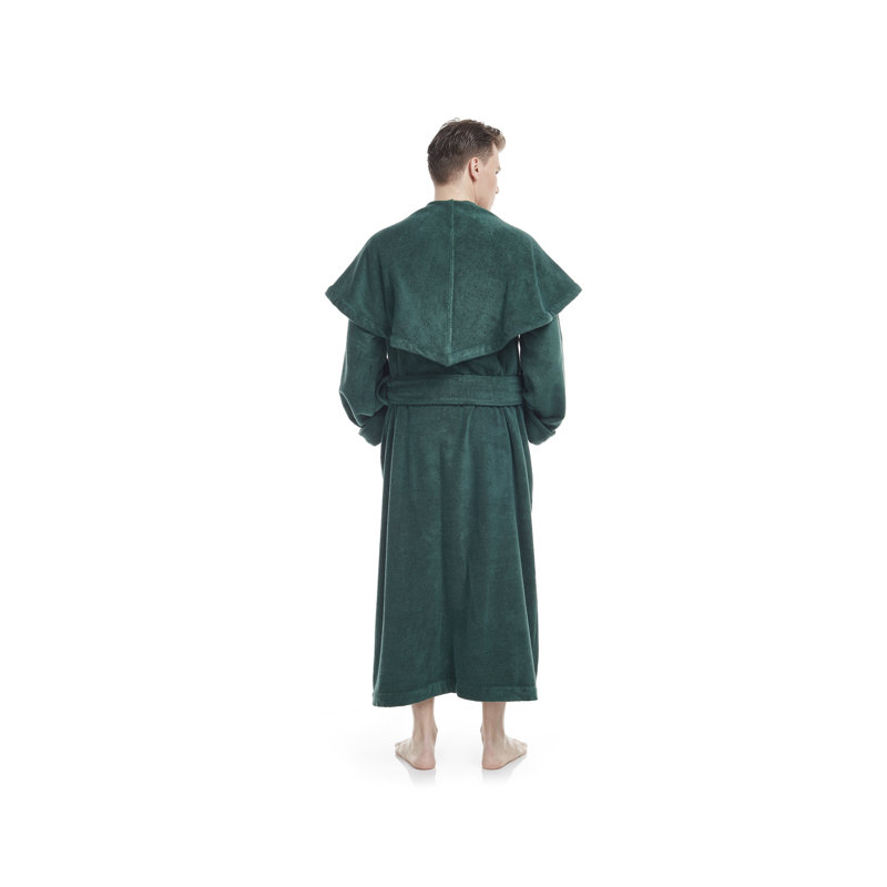 Peignoir 100% coton éponge garçon / homme + cheville avec poches et capuche, TG, Vert chasseur