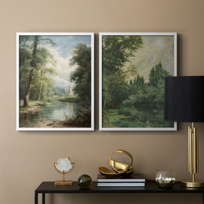 «Vintage Landscape CXCV III», reproduction encadrée de qualité supérieure - prête à être accrochée - aucun clou requis - aucun clou requis