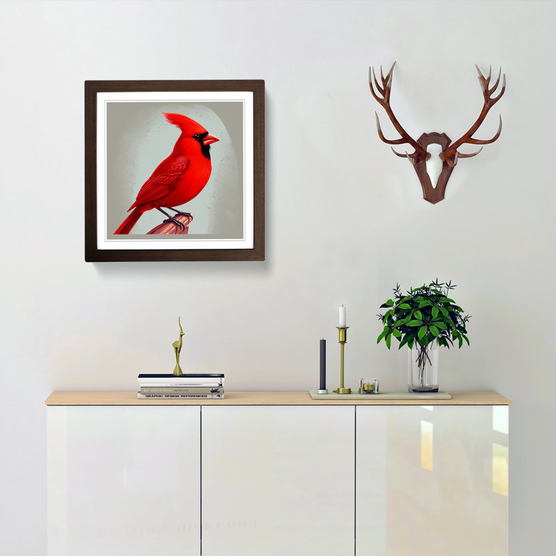 Cardinal Bird Soviet Art No.2 - Framed Print, Walnut