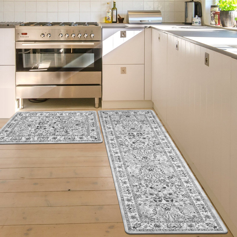 Dworman Anti-Fatigue Standing Non-Skid French Kitchen Mat (Set of 2), Gray