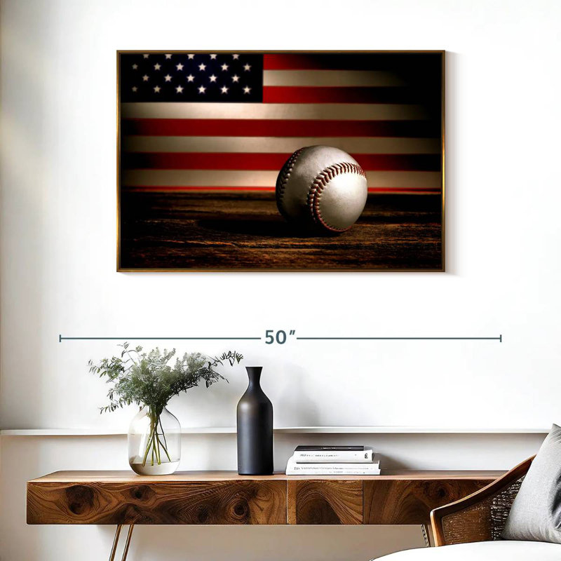 Drapeau américain de baseball, Cadre flottant doré, 37 po x 25 po