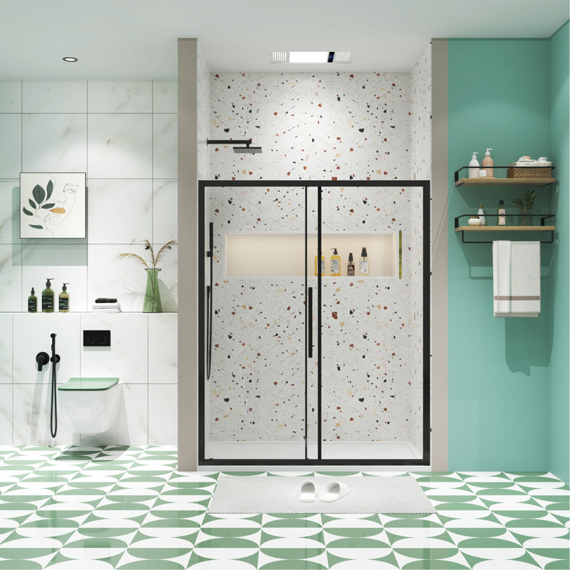 60" Matte Black Sliding Shower Door with Tempered Glass