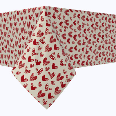 Square Tablecloth, 100% Cotton, 60X60", Lovely Patterned Hearts