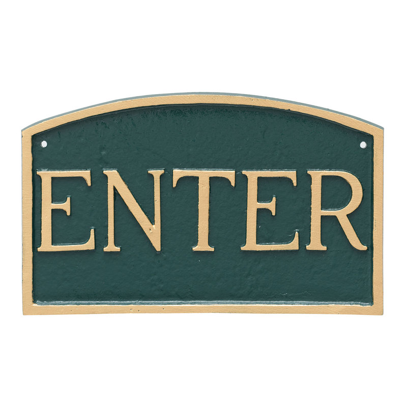 Enter Statement Garden Plaque, Hunter Green/Gold, 13" H x 21" W x 0.25" D
