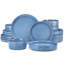 Ensemble de vaisselle 16 pièces pour 4 en glacis bleu ombré, avec rebord surélevé avec assiettes à dîner et à dessert, bols à pâtes et avoine, ensemble de grès empilable moderne-124923778