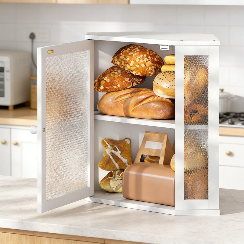 Boîte à pain de coin pour comptoir, rangement à pain hermétique très grande capacité avec conception à double couche, organisateur de cuisine de style campagnard pour le pain, les bagels et les pâtisseries