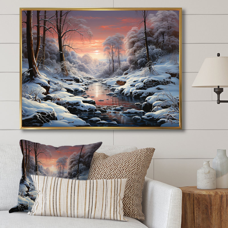 Winter Landscape Frozen Memories, reproduction d'art sur toile, H 34 po x l 44 po x P 1,5 po, Cadre flottant doré