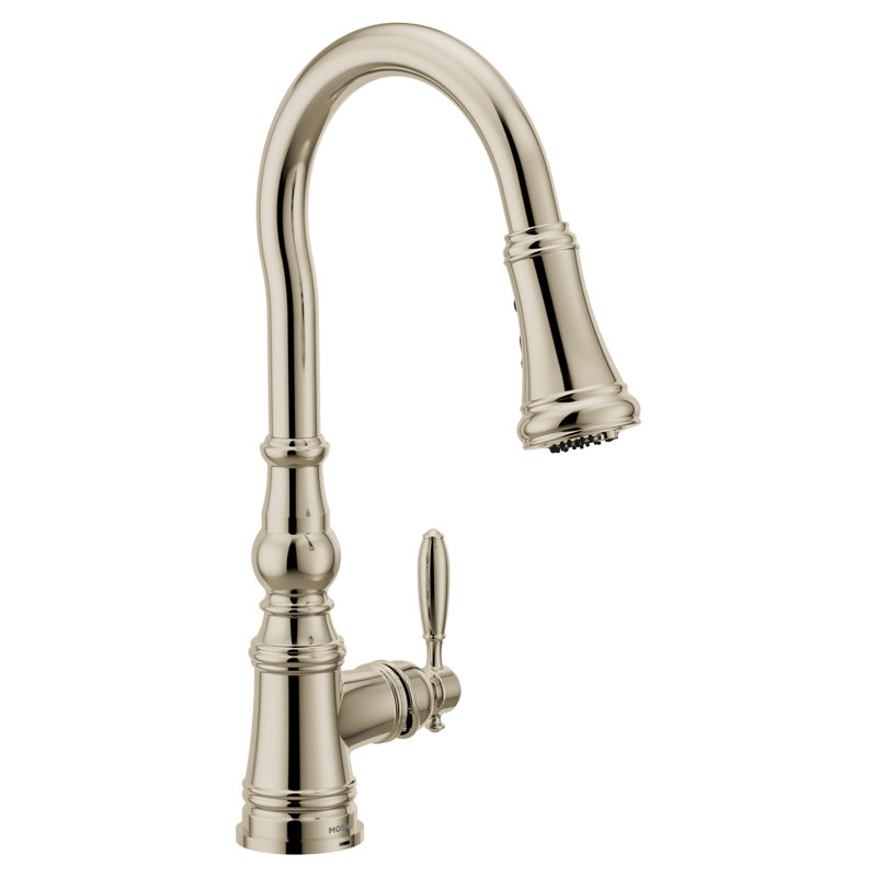 Polished nickel one-handle high arc kitchen faucet, Satin Nickel