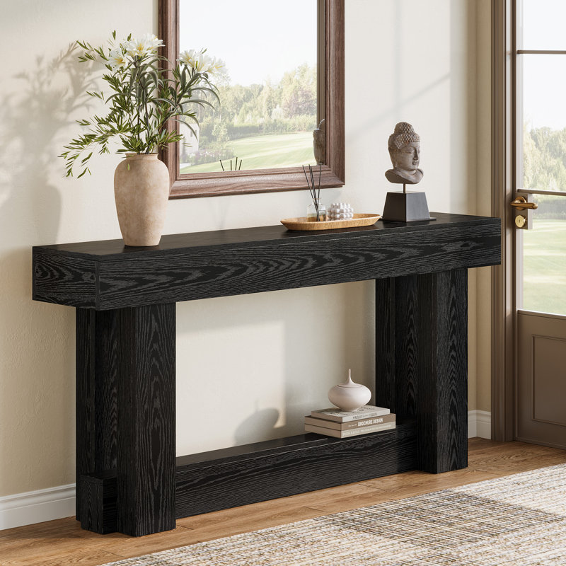 Wooden Console Table, 63-Inch Long Entryway Table, Black