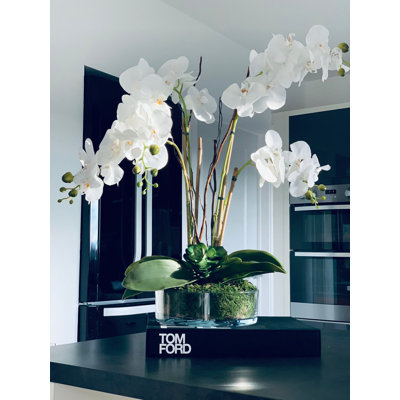Artificial Orchid Arrangement in Glass Vase