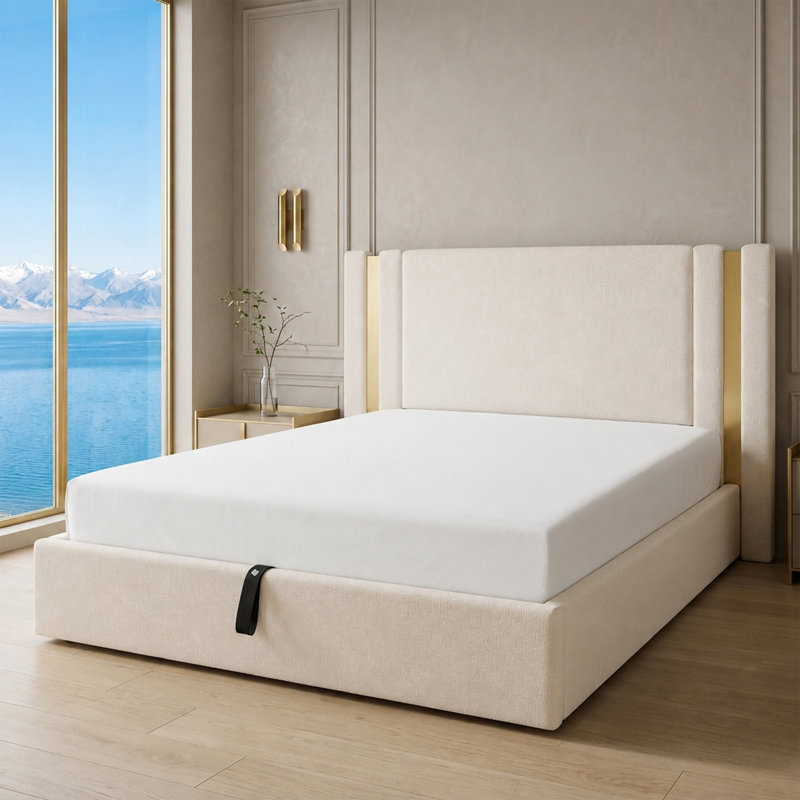 Lit plateforme tapissier Modern, Blanc, Grand lit