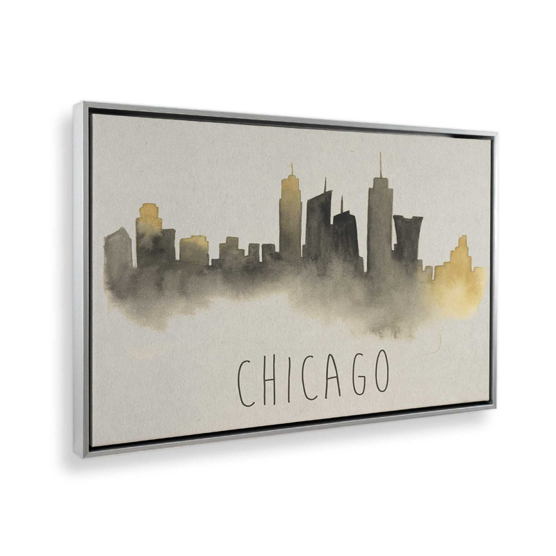 Chicago Skyline Fade, H 12,75 po x l 18,75 po, Chrome poli, Cadre flottant