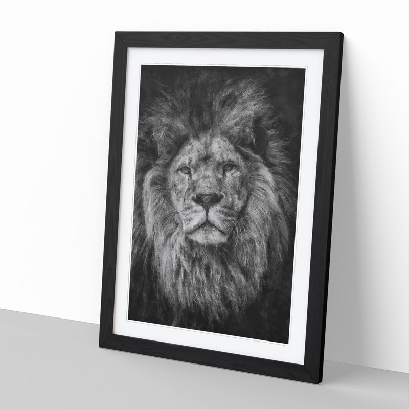 View of a Lion - Framed Print, 36cm H x 27cm W x 2cm D, Black