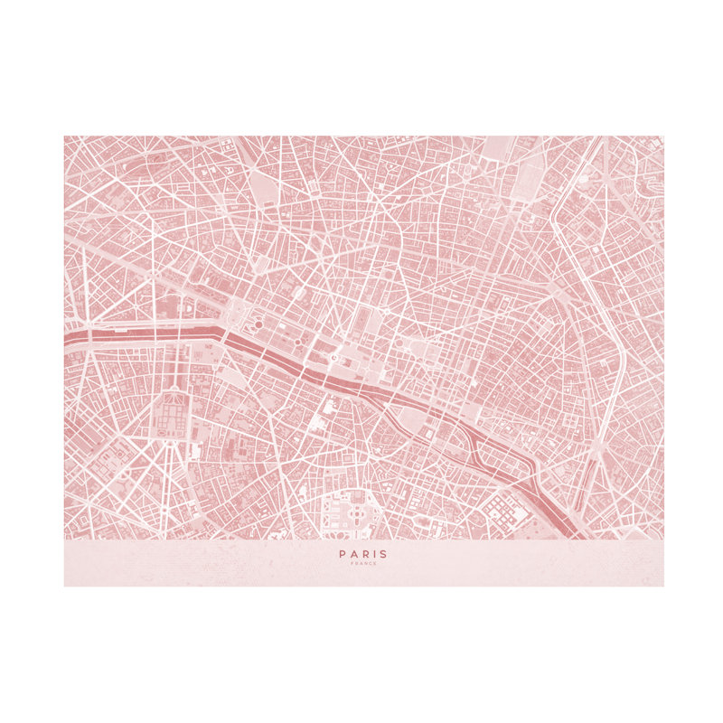 «Urban Living», carte de Paris délavée rose sur toile, H 24 po x l 32 po x P 2 po