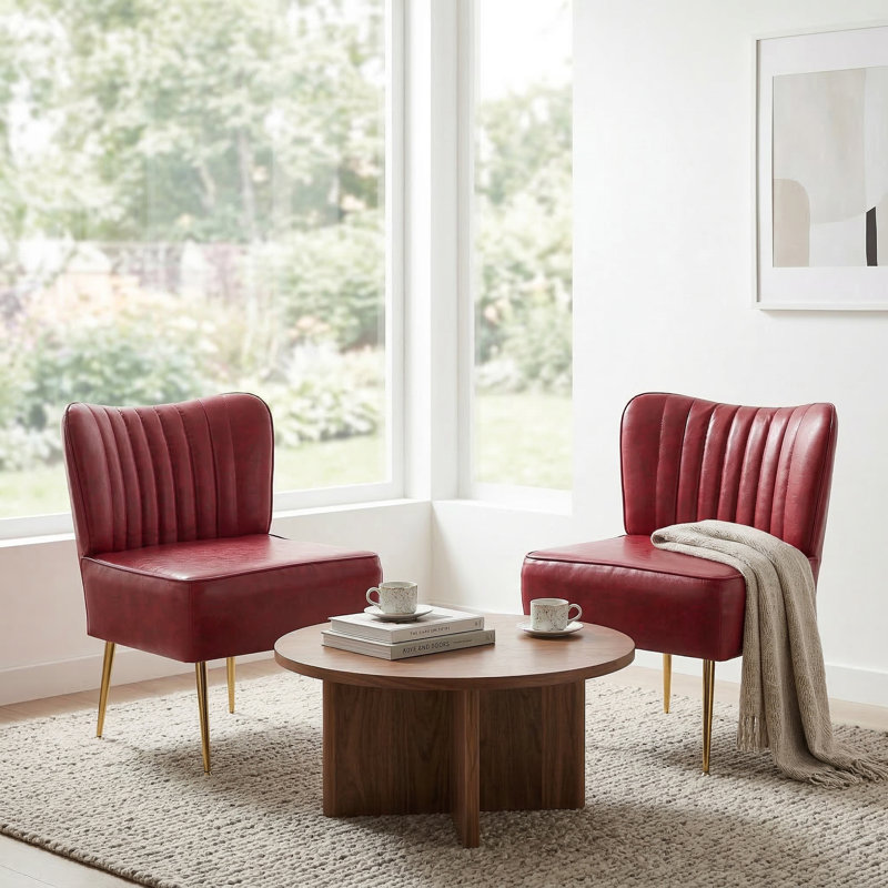 Chaise d'appoint d'appoint avec pieds dorés, Similicuir rouge