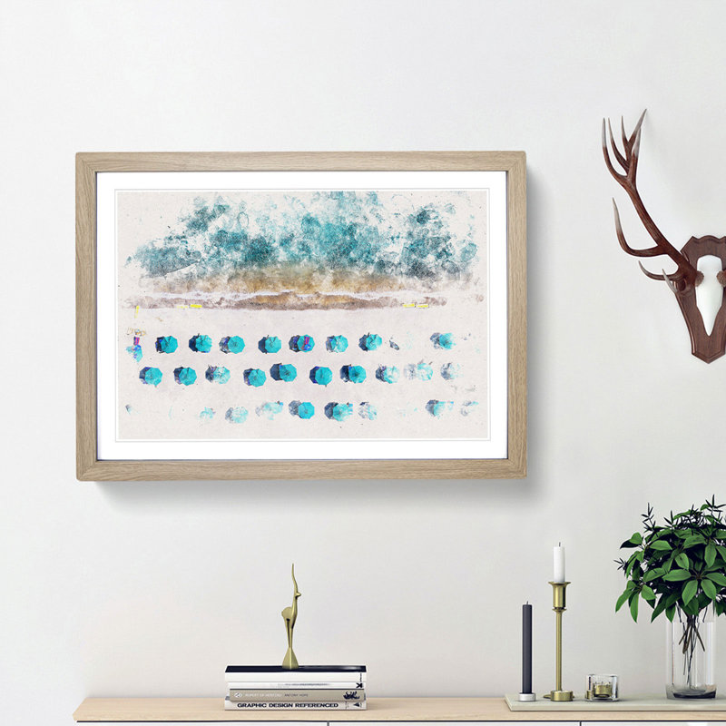 On the Beach - Picture Frame Graphic Art Print, 62cm H x 87cm W x 2cm D, Oak Framed
