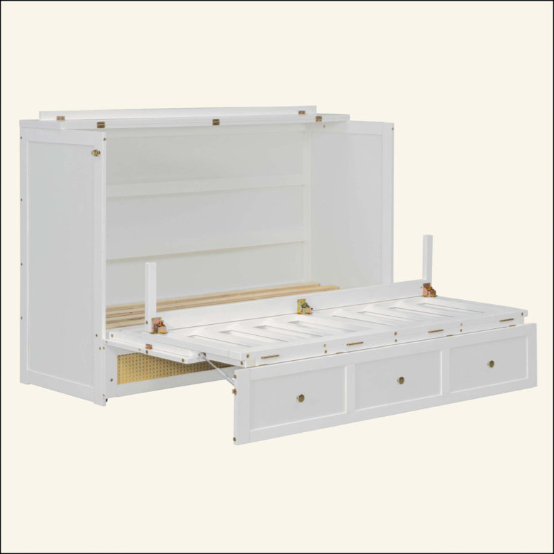 Lit escamotable avec grands tiroirs Murphy, Blanc, Queen
