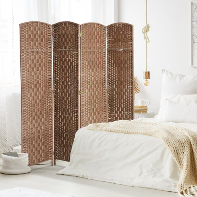 Cloison de 6 pi de hauteur Natural Weave. Diamant artistique tissé. Fabrication en bois de peuplier. Divisez les pièces. Portable avec charnière. Écran d'intimité peu encombrant - naturel. Cloison élégante pour la maison
