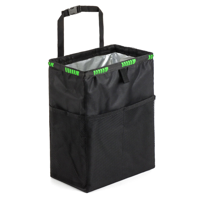 Hanging Car Trash Can Multipurpose Collapsible Auto Organizer Garbage Bin with Storage Pockets