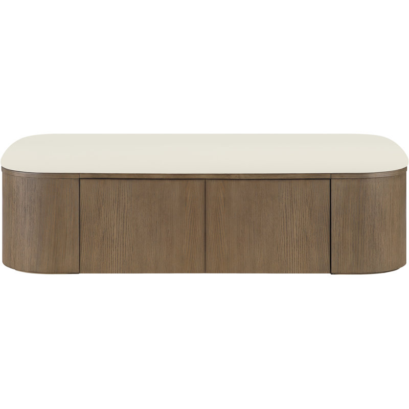 Banc de rangement en cuir Velden, Crème, Brun