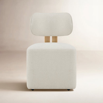 Modern Upholstered Dining Chair with Solid Wood Frame and Casters