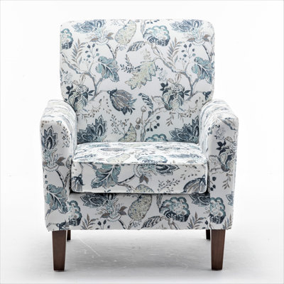 Fauteuil à motifs en mélange de polyester, structure en bois de bouleau massif avec pieds fuselés bruns, chaise d'appoint rembourrée de mousse avec garniture pour le bureau du salon