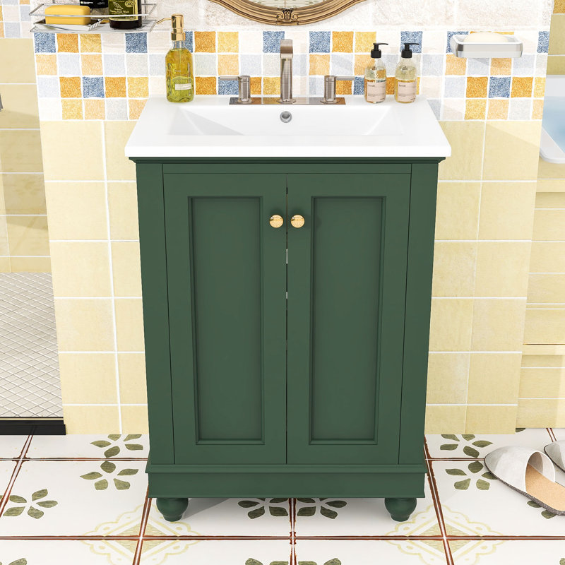 Meuble-lavabo 24 po avec lavabo en céramique, portes à fermeture en douceur, tablette intérieure réglable et dossier ouvert