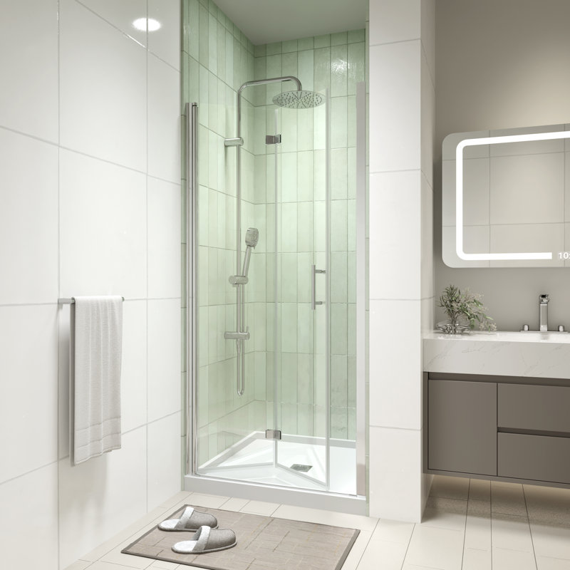 34" - 35 3/8" W x 72" H Bi-Fold Frameless Shower Door with 1/4" (6mm) Clear Tempered Glass, Chrome
