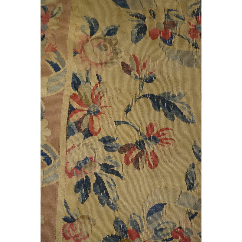 Antique Aubusson French Allover Floral Knotted Rug