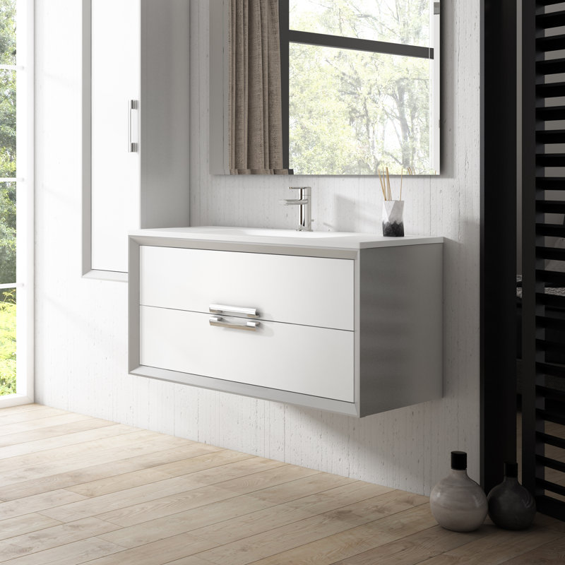 Zak 40'' Single Bathroom Vanity with Ceramic Top, Gray/White