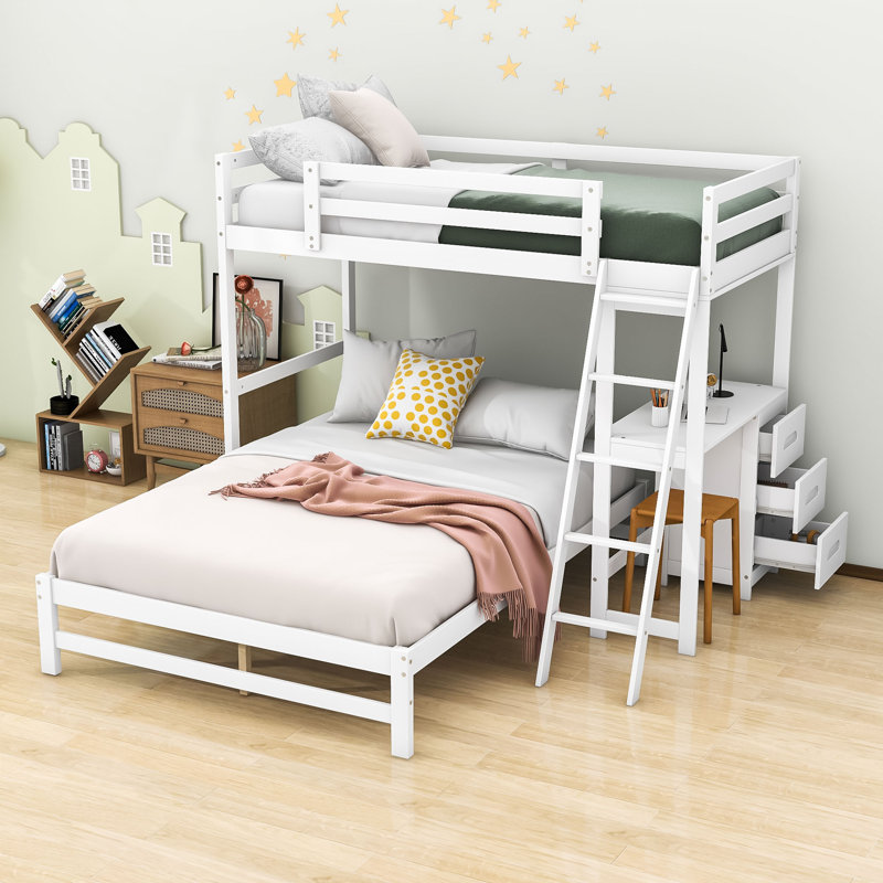 Lit superposé simple au-dessus de double avec tiroirs et bureau Jahkai Kids
