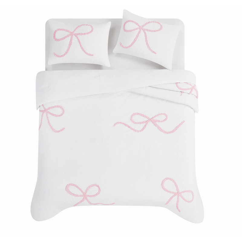 Truly Soft Textured Bow Comforter Set, Pink Geometric, Twin Comforter + 1 Standard Sham