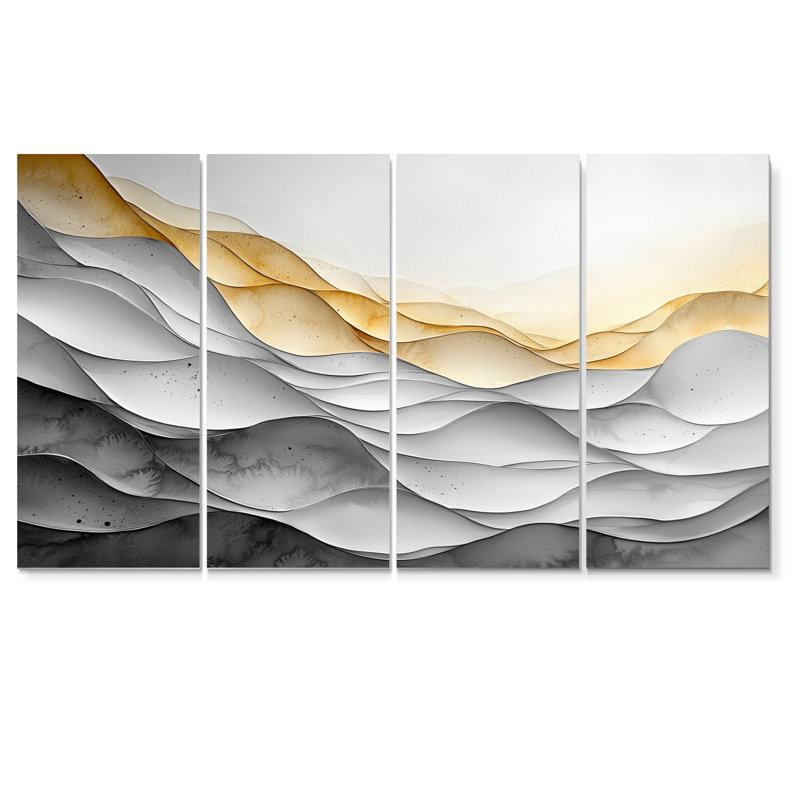 Aurore blanche blanche, vague du temps II - Constructivisme - art mural moderne, 4, H 32 po x l 64 po
