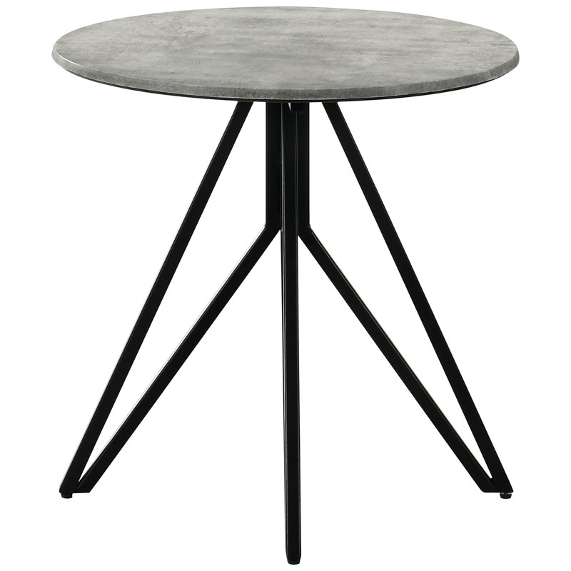 Industrial - Style Round End Table With Cement Finish And Metal Hairpin Legs, 23.5 Inches Wide Deep, 23.46 Tall, For Primary Living Spaces Inspired Wide, High, Suited Modern Rooms