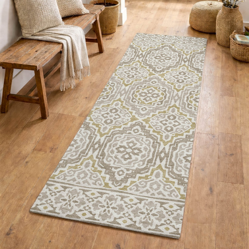 Machine Washable Indoor/Outdoor Chantille ACN2669 Tribal Rug, 2'3" x 7'6" Runner, Ivory