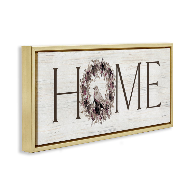 Cadre flottant Home Home, H 11 po x l 25 po, Cadre flottant métallique doré