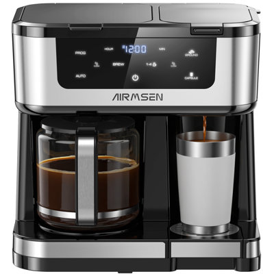 AIRMSEN 12-Cup Programmable Dual Coffee Maker – Single Serve Machine for K-Cup Pods & Ground