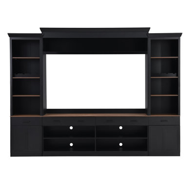 Meuble télé de style Mid-Century 70 79 pouces, deux tablettes réglables, surface imperméable et support à vin avec plateau en noyer, armoires, solutions de rangement diverses