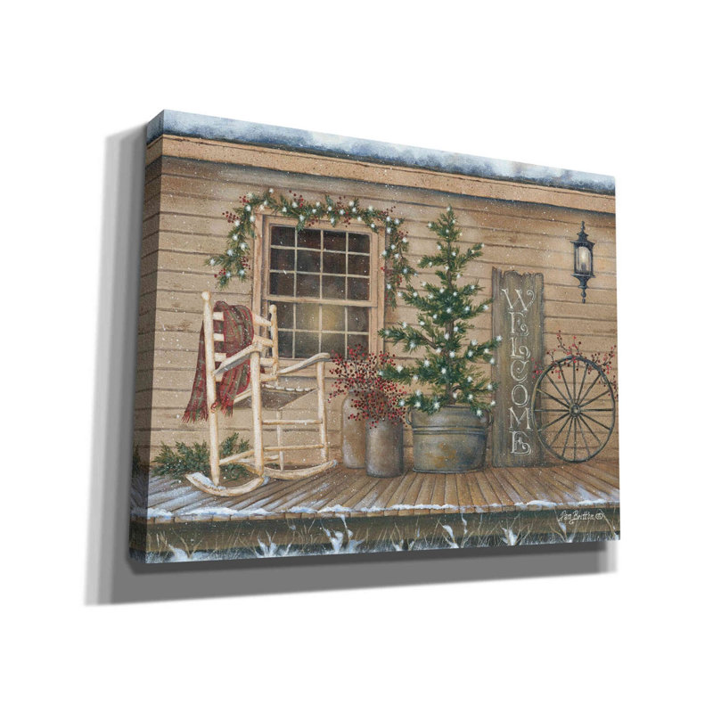«Winter Country Porch» par Pam Britton, art mural sur toile, H 26 po x l 34 po x P 1,5 po