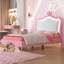 Lit princesse rembourré en polyuréthane avec lumières DEL, tête de lit réglable Crown Decor-73815844-73815835