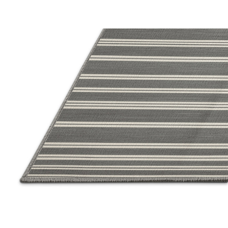 Tapis lavable rayé gris tourterelle blanc, Rond 3 pi
