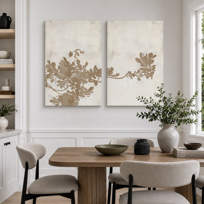 «Leaves», art brun neutre brun clair patiné, photos murales minimalistes classiques, ensemble de 2 impressions murales sur toile, 16 x 24 x 2, 24 x 36 x 2