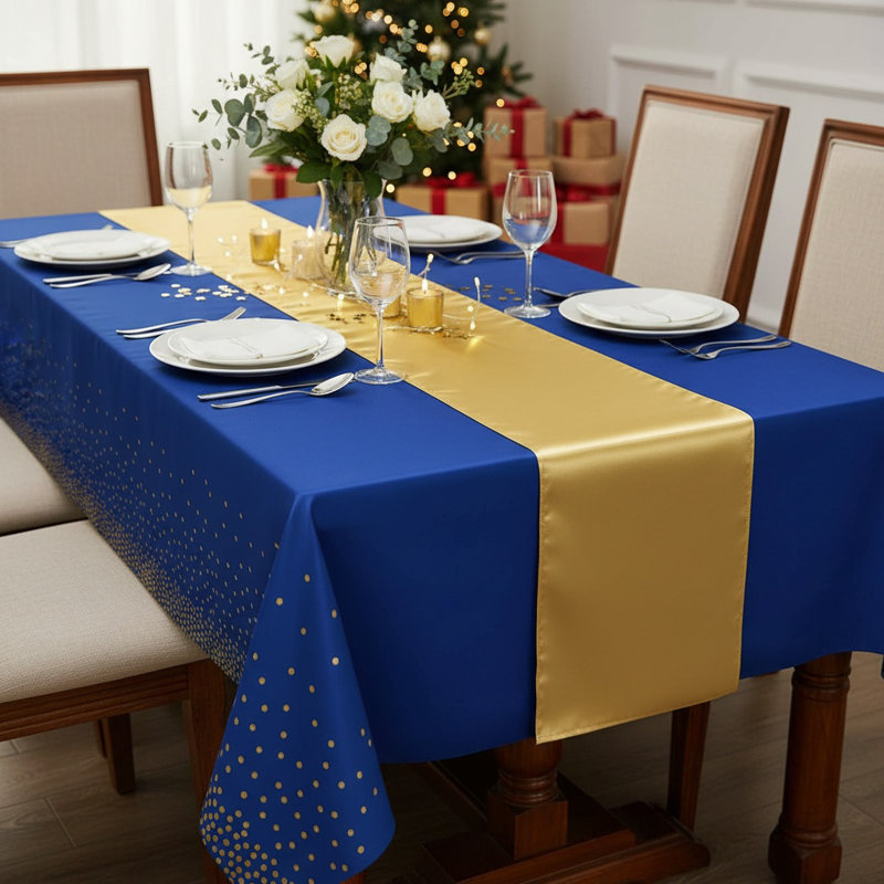 Disposable Party Tablecloth Set With Silk Table Flag Waterproof, Fade-Resistant, Elegant Decoration For Weddings, Birthdays & Events Rectangular Table Cover