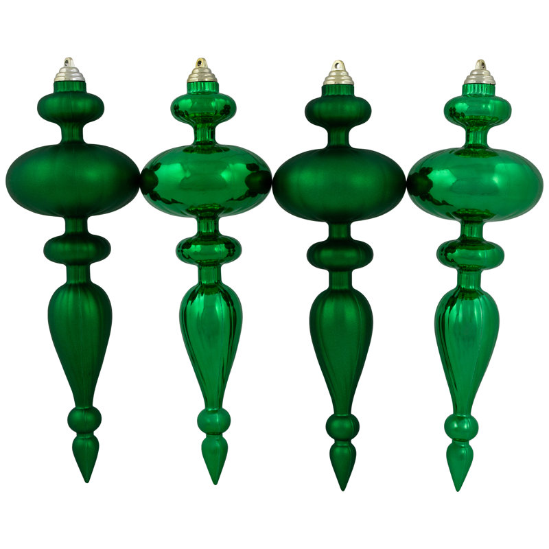 Ornements de Noël en forme de fleuron incassable de taille commerciale - 14 po - ensemble de 4, 14" H x 4" W x 4" D, Vert