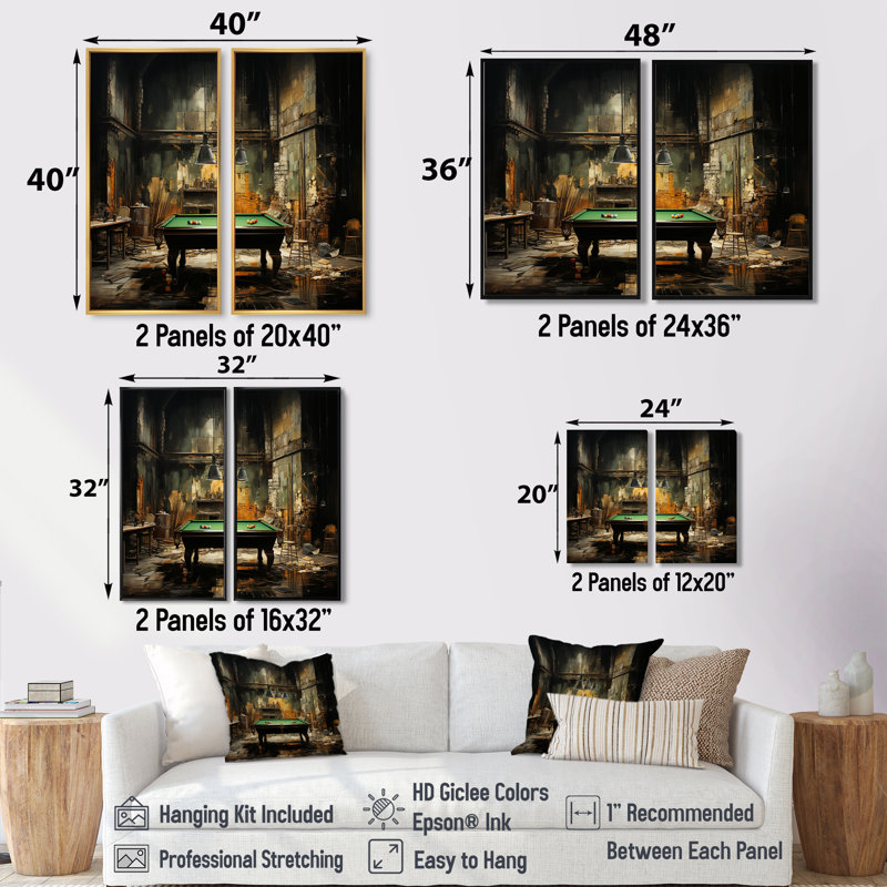 Billard Industrial Game I - Décoration murale verte, 32" H x 32" W, Impression encadrée flottante, Black