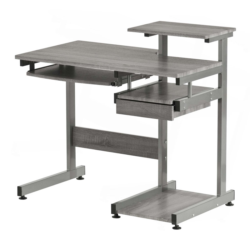 Sleek Gray MDF and Steel Compact Computer Desk with Drawers