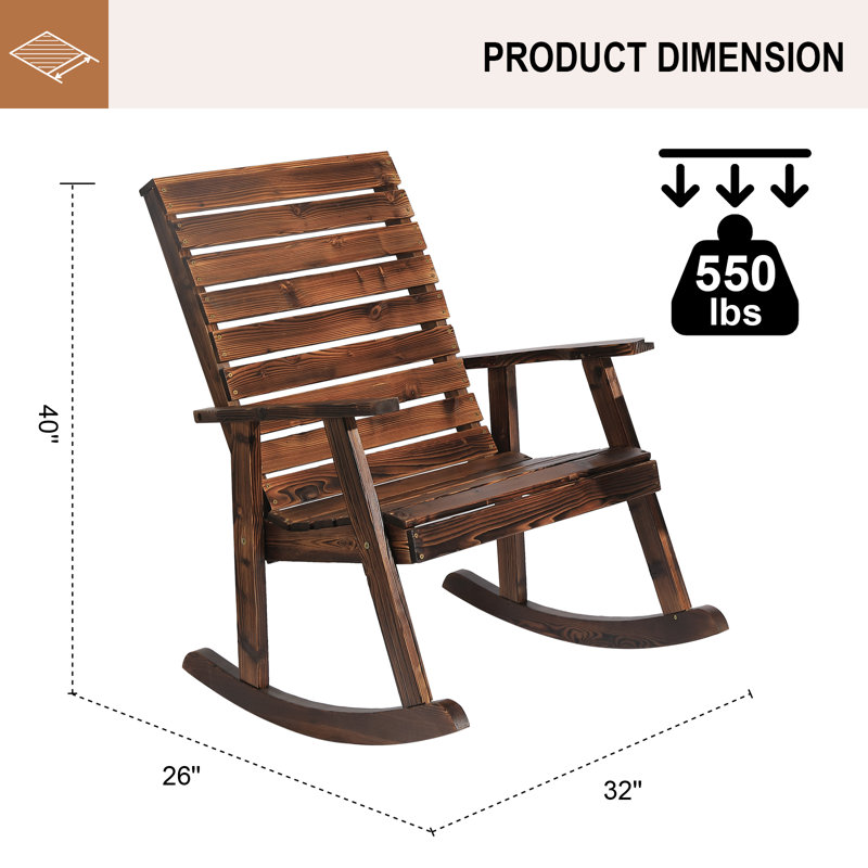Ensemble de 2 chaises berçantes d'extérieur - Mobilier de patio en bois, style rustique, pour terrasse, porche, balcon et jardin.