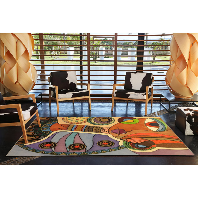 Tapis décoratif rétro multicolore, Rectangle 3 pi 9,81 po x 4 pi 11,06 po