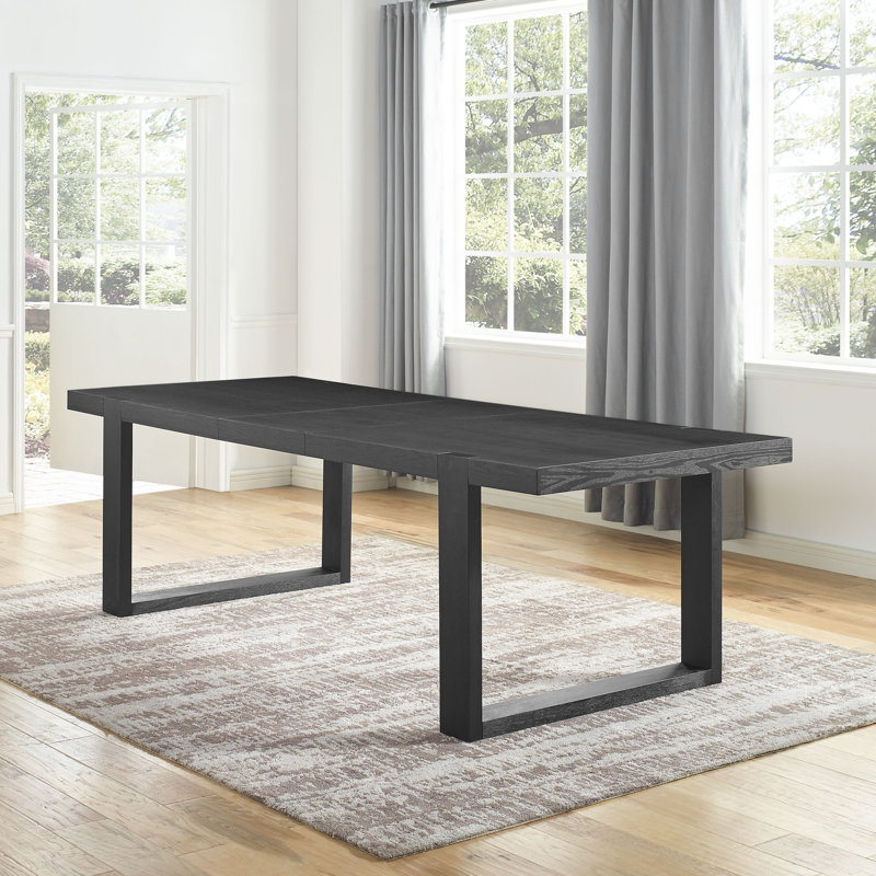 Donny Extendable Solid Wood Base Dining Table, Charcoal