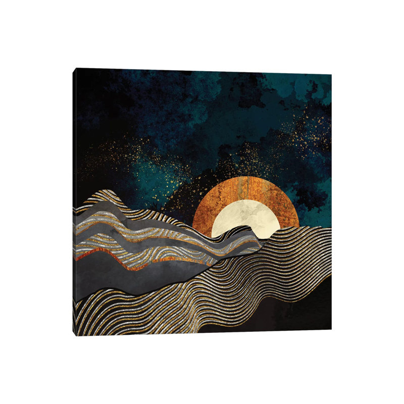 Or et champs argentés - impression d'art graphique, 12" H x 12" W x 0.75" D, Toile tendue, Pas de tapis